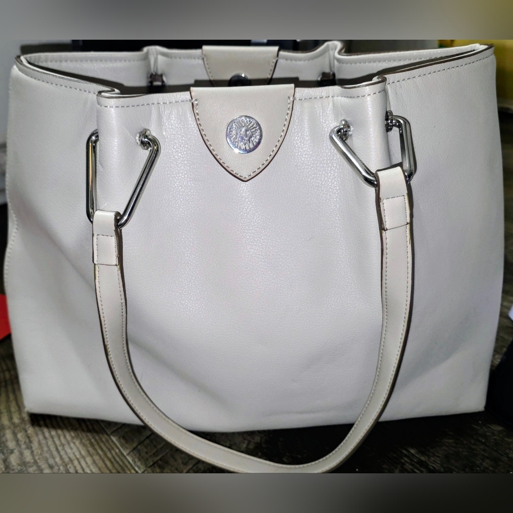 Anne Klein White Tote with Silver Hardware